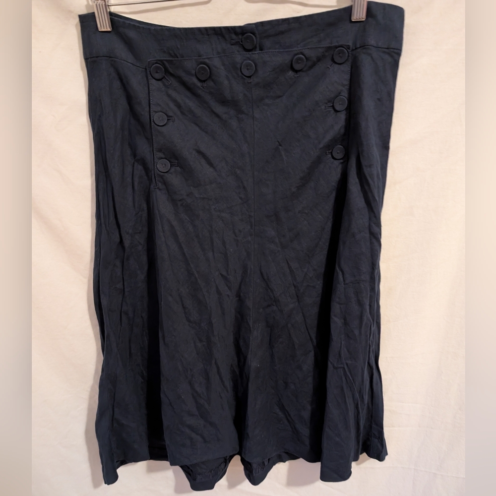 J. Crew 100% Linen ALine Flare Skirt buttons lace-up sailor knee length y2k VTG